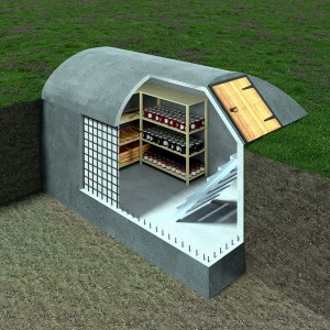 Piwniczka betonowa ogrodowa z wejściem skośnym